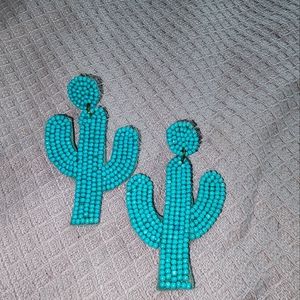 Teal Cactus Earrings